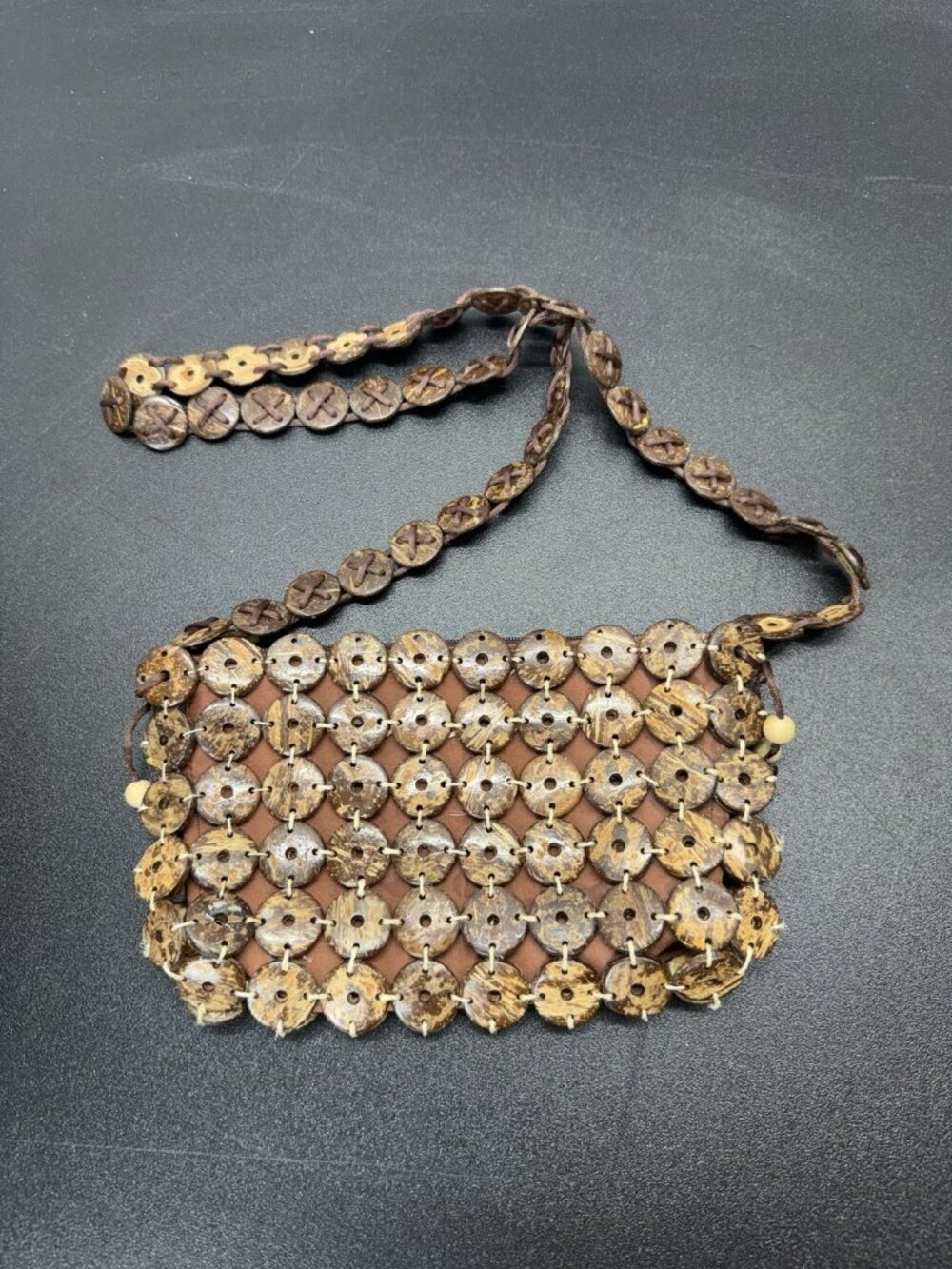 Women’s Purse- Hand Made Coconut Shell Shoulder Bag Purse-Brown 5” X 9”